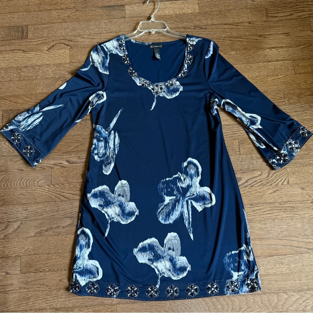 INC International Concepts Navy Blue & White Floral Shift Dress